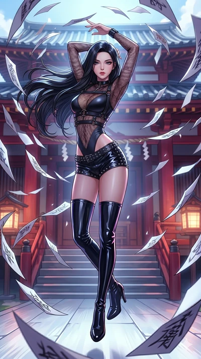 score_9, masterpiece, best quality, ultra-detailed, high-budget anime movie keyframe, cinematic anime lighting, intricate line art, Caucasian (strictly human ears) anime girl. Mid-air action shot capturing a graceful twist and vertical silhouette. co