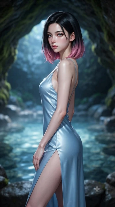 score_9, masterpiece, best quality, ultra-detailed, high-budget anime keyframe, editorial fashion photography, tasteful artistic composition, Korean woman woman. close-up cowboy shot from the waist and thighs up, the character dominates the compositi