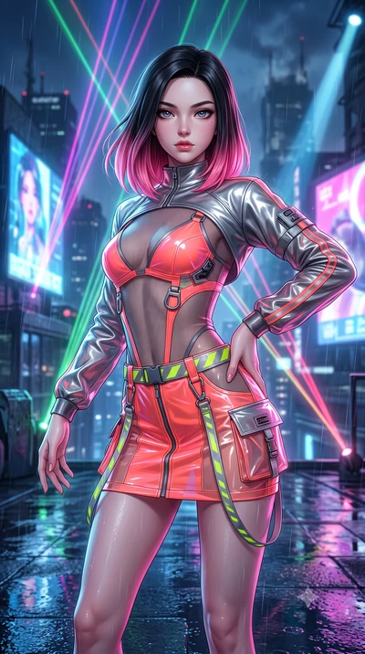 score_9, masterpiece, best quality, ultra-detailed, high-budget anime keyframe, semi-realistic 3D game render, editorial fashion photography, tasteful artistic composition, Korean woman. close-up cowboy shot from the waist and thighs up, the characte