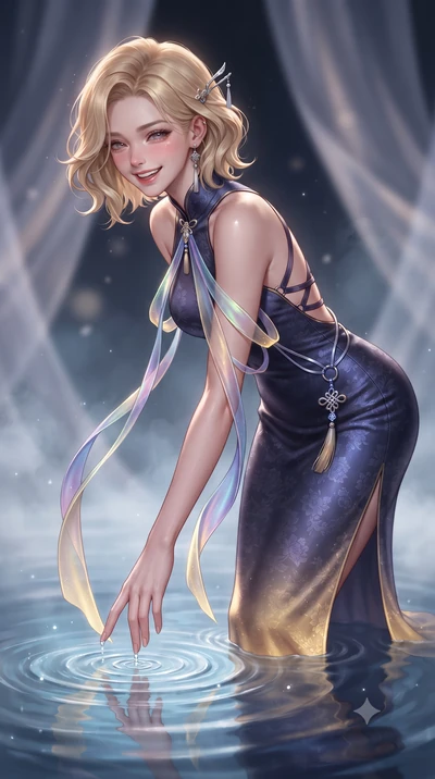 score_9, masterpiece, best quality, ultra-detailed, high-budget anime keyframe, editorial fashion photography, tasteful artistic composition, Caucasian woman. close-up cowboy shot from the waist and thighs up, the character dominates the composition,