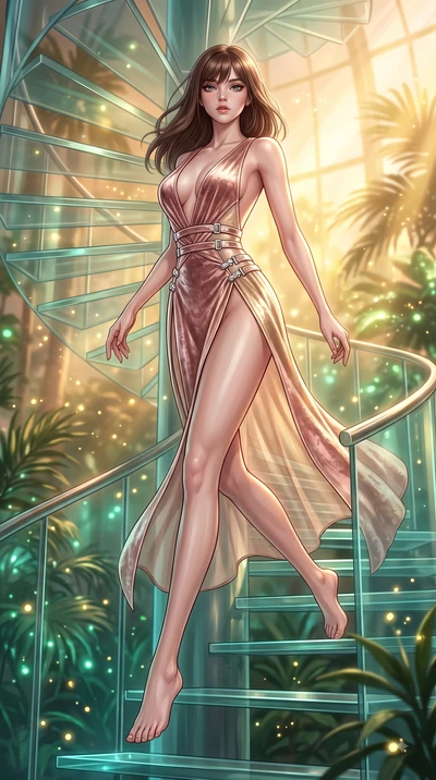 score_9, masterpiece, best quality, ultra-detailed, high-budget anime keyframe, editorial fashion photography, tasteful artistic composition, Korean woman. low angle full-body shot from head to toe showing her feet, filling the entire 9:16 vertical f