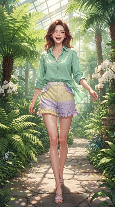 score_9, masterpiece, best quality, ultra-detailed, high-budget anime keyframe, editorial fashion photography, tasteful artistic composition, Korean woman. low angle full-body shot from head to toe showing her feet, filling the entire 9:16 vertical f