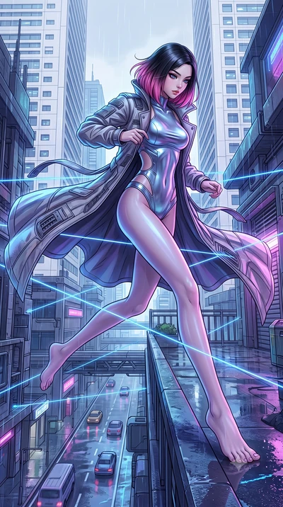 score_9, masterpiece, best quality, ultra-detailed, high-budget anime keyframe, editorial fashion photography, tasteful artistic composition, Korean woman. low angle full-body shot from head to toe showing her feet, filling the entire 9:16 vertical f