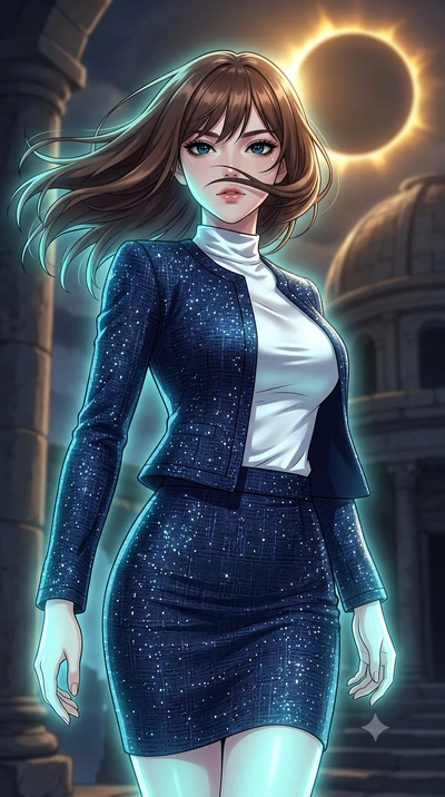 score_9, masterpiece, best quality, ultra-detailed, high-budget anime keyframe, clean line-art, cel-shading, Korean woman. close-up cowboy shot from the waist and thighs up, the character dominates the composition, filling the frame with her large pr