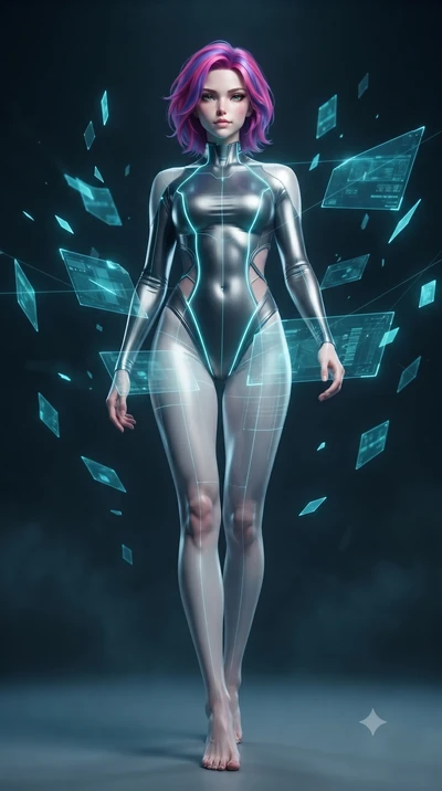 score_9, masterpiece, best quality, ultra-detailed, high-budget anime keyframe, editorial fashion photography, tasteful artistic composition, Caucasian woman. low angle full-body shot from head to toe showing her feet, filling the entire 9:16 vertica