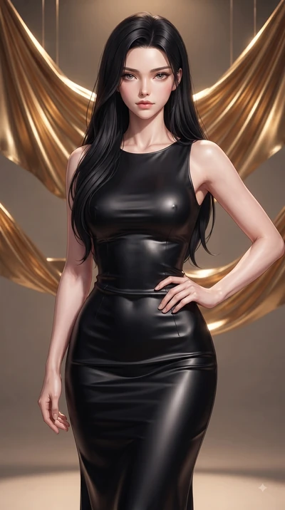 score_9, masterpiece, best quality, ultra-detailed, high-budget anime keyframe, editorial fashion photography, tasteful artistic composition, Korean woman woman. close-up cowboy shot from the waist and thighs up, the character dominates the compositi