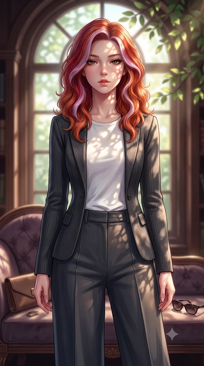score_9, masterpiece, best quality, ultra-detailed, high-budget anime keyframe, editorial fashion photography, tasteful artistic composition, Caucasian woman. close-up cowboy shot from the waist and thighs up, the character dominates the composition,