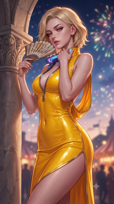 score_9, masterpiece, best quality, ultra-detailed, high-budget anime keyframe, editorial fashion photography, tasteful artistic composition, Caucasian woman. close-up cowboy shot from the waist and thighs up, the character dominates the composition,