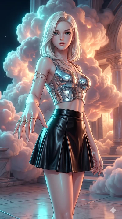 score_9, masterpiece, best quality, ultra-detailed, high-budget anime keyframe, editorial fashion photography, tasteful artistic composition, Caucasian woman, strictly human ears. cowboy shot from the thighs up, character and outfit filling the frame