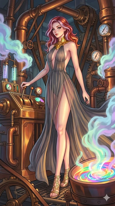 score_9, masterpiece, best quality, ultra-detailed, high-budget anime keyframe, Caucasian woman, strictly human ears. low angle full-body shot filling the entire 9:16 frame with her statuesque presence, stretching the vertical silhouette. operating a