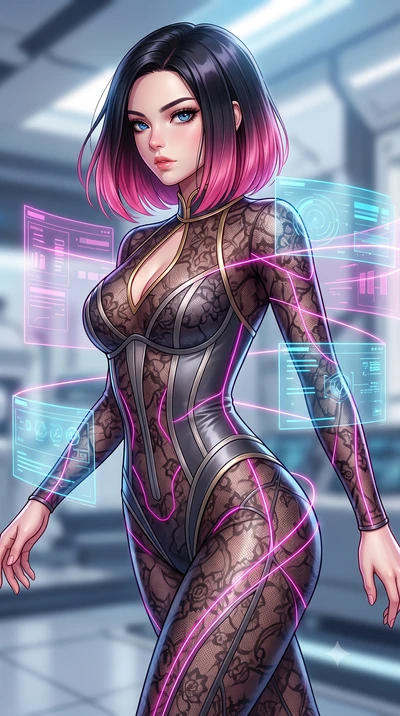 score_9, masterpiece, best quality, ultra-detailed, high-budget anime keyframe, editorial fashion photography, tasteful artistic composition, Korean woman. close-up cowboy shot from the waist and thighs up, the character dominates the composition, fi