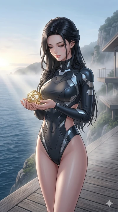 score_9, masterpiece, best quality, ultra-detailed, high-budget anime keyframe, editorial fashion photography, tasteful artistic composition, Korean woman. cowboy shot from the thighs up, character and outfit filling the frame for maximum editorial p