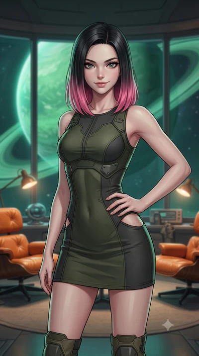 score_9, masterpiece, best quality, ultra-detailed, high-budget anime keyframe, editorial fashion photography, tasteful artistic composition, Korean woman. close-up cowboy shot from the waist and thighs up, the character dominates the composition, fi