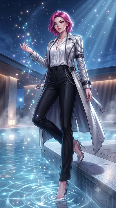 score_9, masterpiece, best quality, ultra-detailed, high-budget anime keyframe, editorial fashion photography, tasteful artistic composition, Caucasian woman. low angle full-body shot from head to toe showing her feet, filling the entire 9:16 vertica