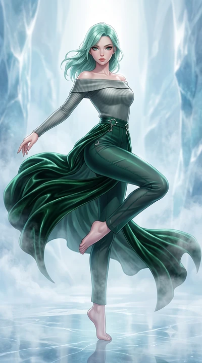score_9, masterpiece, best quality, ultra-detailed, high-budget anime keyframe, editorial fashion photography, tasteful artistic composition, Japanese woman. low angle full-body shot from head to toe showing her feet, filling the entire 9:16 vertical