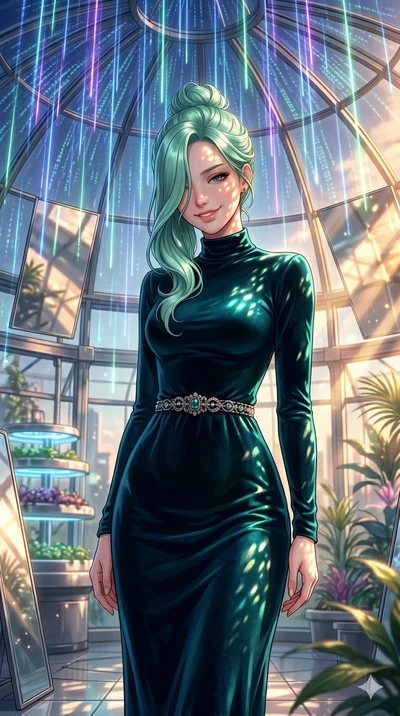 score_9, masterpiece, best quality, ultra-detailed, high-budget anime keyframe, editorial fashion photography, tasteful artistic composition, Japanese woman. cowboy shot from the thighs up, character and outfit filling the frame for maximum editorial