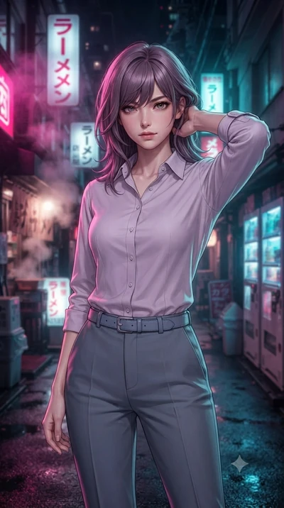 score_9, masterpiece, best quality, ultra-detailed, high-budget anime keyframe, editorial fashion photography, tasteful artistic composition, Japanese woman. close-up cowboy shot from the waist and thighs up, the character dominates the composition, 