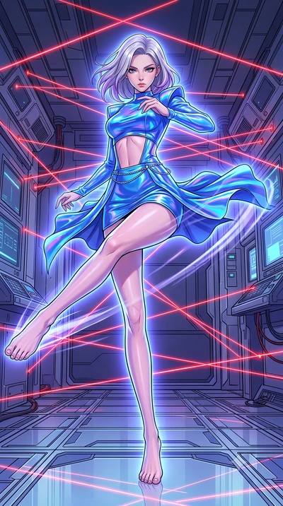 score_9, masterpiece, best quality, ultra-detailed, high-budget anime keyframe, clean line-art, cel-shading, Caucasian woman, strictly human ears. low angle full-body shot from head to toe showing her feet, filling the entire 9:16 vertical frame with