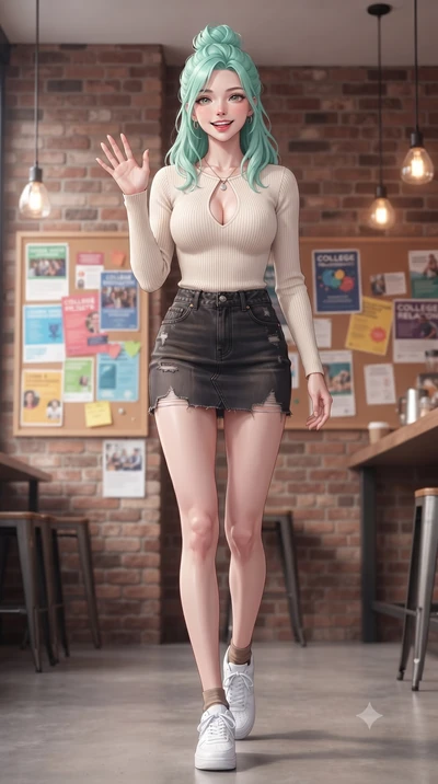 score_9, masterpiece, best quality, ultra-detailed, high-budget anime keyframe, editorial fashion photography, tasteful artistic composition, Japanese woman. low angle full-body shot from head to toe showing her feet, filling the entire 9:16 vertical