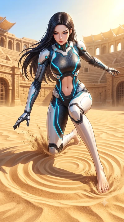 score_9, masterpiece, best quality, ultra-detailed, high-budget anime keyframe, semi-realistic 3D game render, editorial fashion photography, tasteful artistic composition, Korean woman. low angle full-body shot from head to toe showing her feet, fil