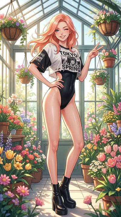 score_9, masterpiece, best quality, ultra-detailed, high-budget anime keyframe, vibrant anime aesthetic, Japanese woman. cowboy shot from the thighs up, character and outfit filling the frame for maximum presence. She is standing tall with a lively g