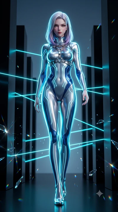 score_9, masterpiece, best quality, ultra-detailed, high-budget anime keyframe, semi-realistic 3D game render, editorial fashion photography, tasteful artistic composition, Caucasian woman. low angle full-body shot from head to toe showing her feet, 