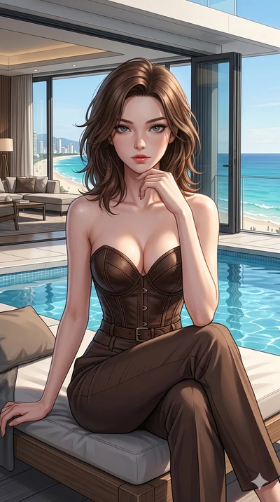 score_9, masterpiece, best quality, ultra-detailed, high-budget anime keyframe, editorial fashion photography, tasteful artistic composition, Korean woman. cowboy shot from the thighs up, character and outfit filling the frame for maximum editorial p