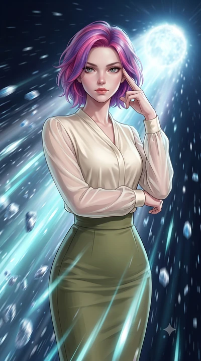score_9, masterpiece, best quality, ultra-detailed, high-budget anime keyframe, editorial fashion photography, tasteful artistic composition, Caucasian woman, strictly human ears. close-up cowboy shot from the waist and thighs up, the character domin