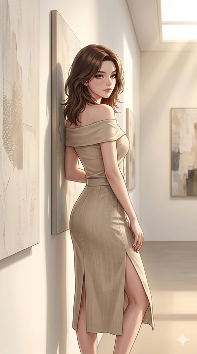 score_9, masterpiece, best quality, ultra-detailed, high-budget anime keyframe, editorial fashion photography, tasteful artistic composition, Korean woman. cowboy shot from the thighs up, character and outfit filling the frame for maximum editorial p