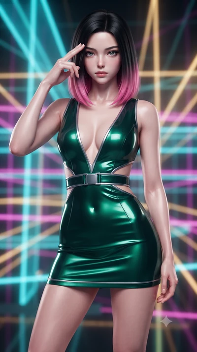 score_9, masterpiece, best quality, ultra-detailed, high-budget anime keyframe, editorial fashion photography, tasteful artistic composition, Korean woman. close-up cowboy shot from the waist and thighs up, the character dominates the composition, fi