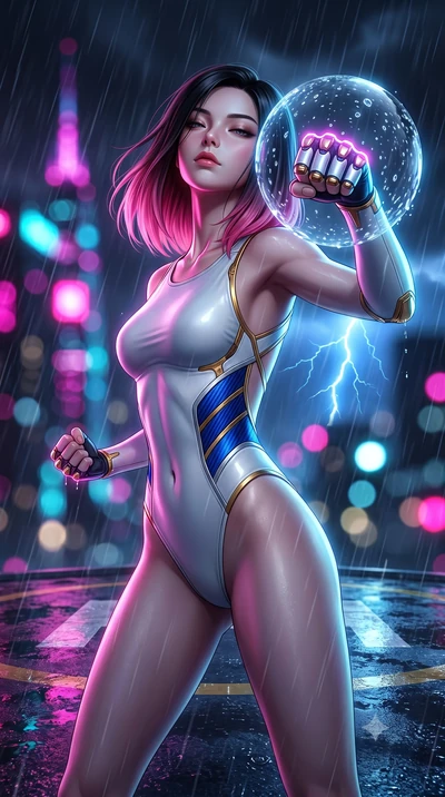 score_9, masterpiece, best quality, ultra-detailed, high-budget anime keyframe, semi-realistic 3D game render, editorial fashion photography, tasteful artistic composition, Korean woman. close-up cowboy shot from the waist and thighs up, the characte