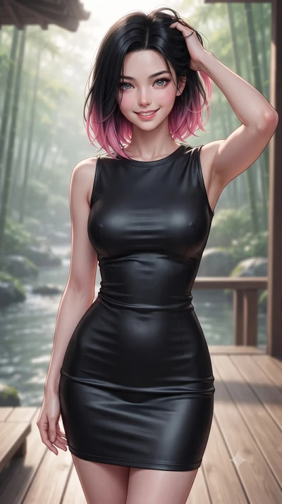 score_9, masterpiece, best quality, ultra-detailed, high-budget anime keyframe, editorial fashion photography, tasteful artistic composition, Korean woman woman. close-up cowboy shot from the waist and thighs up, the character dominates the compositi