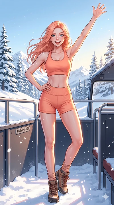 score_9, masterpiece, best quality, ultra-detailed, high-budget anime keyframe, vibrant anime aesthetic, Japanese woman. cowboy shot from the thighs up, character and outfit filling the frame for maximum presence. She is posing with a joyful, energet