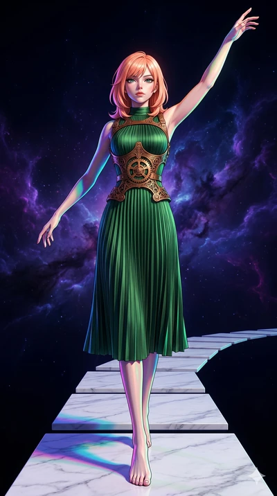 score_9, masterpiece, best quality, ultra-detailed, high-budget anime keyframe, editorial fashion photography, tasteful artistic composition, Japanese woman. low angle full-body shot from head to toe showing her feet, filling the entire 9:16 vertical
