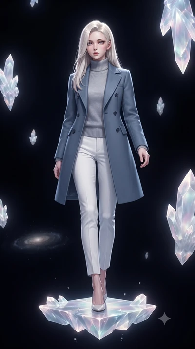 score_9, masterpiece, best quality, ultra-detailed, high-budget anime keyframe, editorial fashion photography, tasteful artistic composition, Caucasian woman, strictly human ears. low angle full-body shot from head to toe showing her feet, filling th