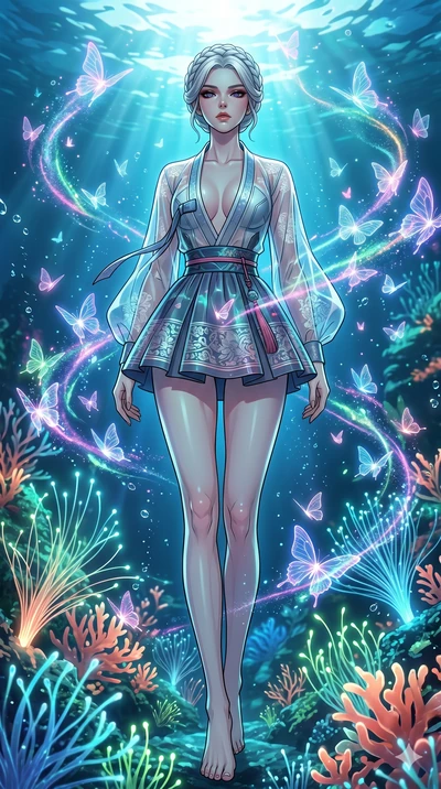 score_9, masterpiece, best quality, ultra-detailed, High-budget Anime Keyframe, vibrant colors, fluid line-art, expressive lighting, cinematic composition, Ufotable-style visual effects, top-tier animation quality, Korean woman with idol-like refined