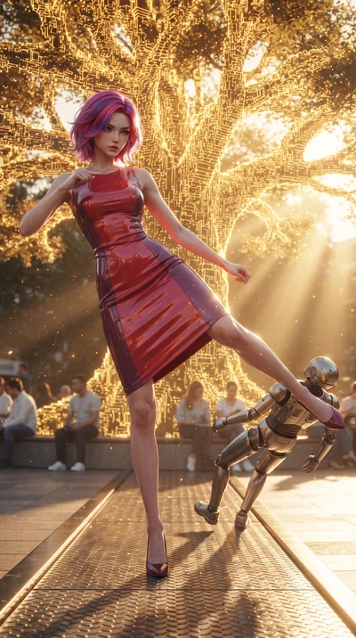 score_9, masterpiece, best quality, ultra-detailed, high-budget anime keyframe, editorial fashion photography, tasteful artistic composition, realistic cosplay photography, Caucasian woman, strictly human ears. low angle full-body shot from head to t