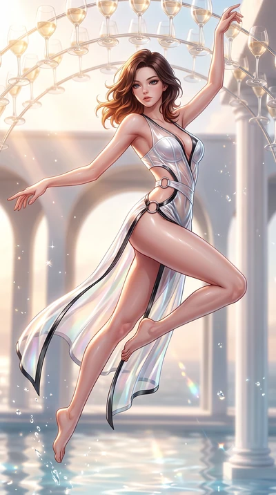 score_9, masterpiece, best quality, ultra-detailed, high-budget anime keyframe, semi-realistic 3D game render, editorial fashion photography, tasteful artistic composition, Korean woman. low angle full-body shot from head to toe showing her feet, fil