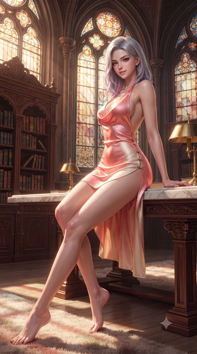 score_9, masterpiece, best quality, ultra-detailed, high-budget anime keyframe, editorial fashion photography, tasteful artistic composition, Caucasian woman. low angle full-body shot from head to toe showing her feet, filling the entire 9:16 vertica