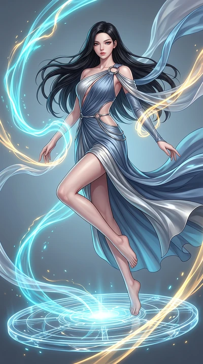 score_9, masterpiece, best quality, ultra-detailed, high-budget anime keyframe, editorial fashion photography, tasteful artistic composition, Korean woman. low angle full-body shot from head to toe showing her feet, filling the entire 9:16 vertical f