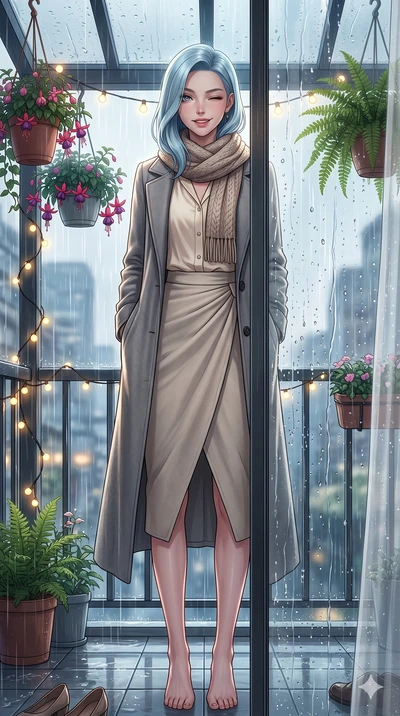 score_9, masterpiece, best quality, ultra-detailed, high-budget anime keyframe, vibrant anime aesthetic, Korean woman. low angle full-body shot from head to toe showing her feet, filling the entire 9:16 vertical frame with her statuesque presence, st