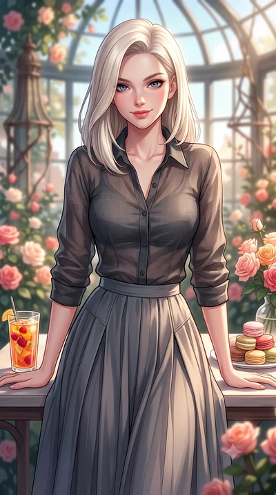 score_9, masterpiece, best quality, ultra-detailed, high-budget anime keyframe, editorial fashion photography, tasteful artistic composition, Caucasian woman. close-up cowboy shot from the waist and thighs up, the character dominates the composition,