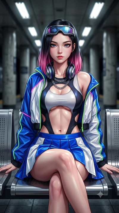 score_9, masterpiece, best quality, ultra-detailed, high-budget anime keyframe, semi-realistic 3D game render, editorial fashion photography, tasteful artistic composition, Korean woman. close-up cowboy shot from the waist and thighs up, the characte