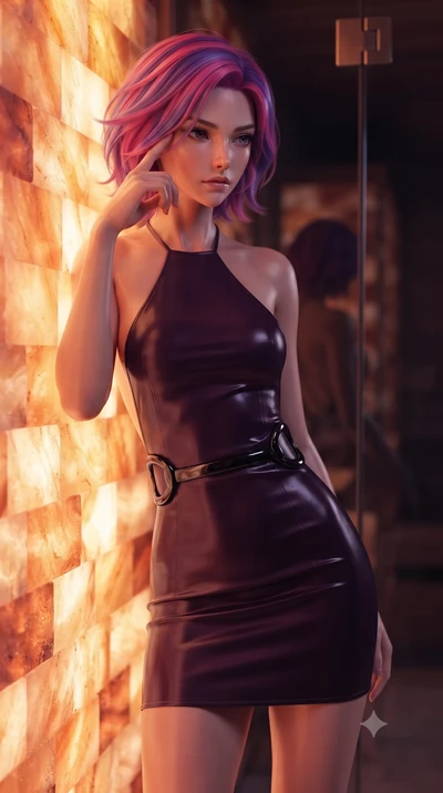 score_9, masterpiece, best quality, ultra-detailed, high-budget anime keyframe, editorial fashion photography, tasteful artistic composition, Caucasian woman. close-up cowboy shot from the waist and thighs up, the character dominates the composition,