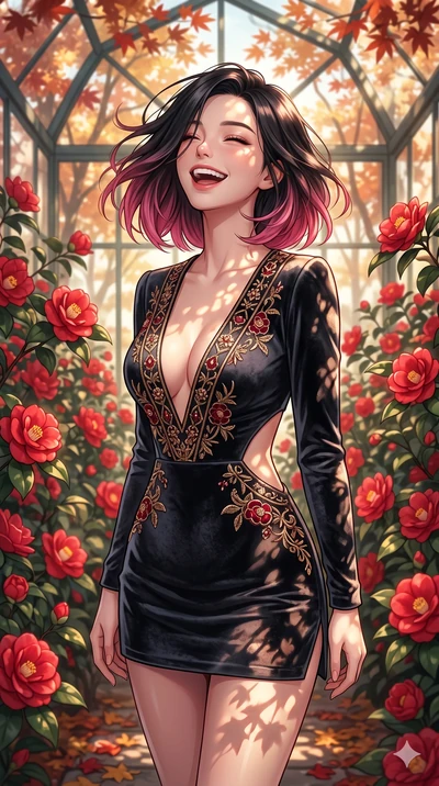 score_9, masterpiece, best quality, ultra-detailed, high-budget anime keyframe, vibrant anime aesthetic, Korean woman. cowboy shot from the thighs up, character and outfit filling the frame for maximum presence. She is tossing her head back with a jo