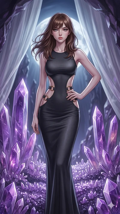 score_9, masterpiece, best quality, ultra-detailed, high-budget anime keyframe, editorial fashion photography, tasteful artistic composition, Caucasian woman, strictly human ears. cowboy shot from the thighs up, character and outfit filling the frame
