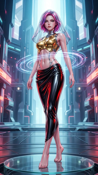 score_9, masterpiece, best quality, ultra-detailed, high-budget anime keyframe, editorial fashion photography, tasteful artistic composition, Caucasian woman. low angle full-body shot from head to toe showing her feet, filling the entire 9:16 vertica