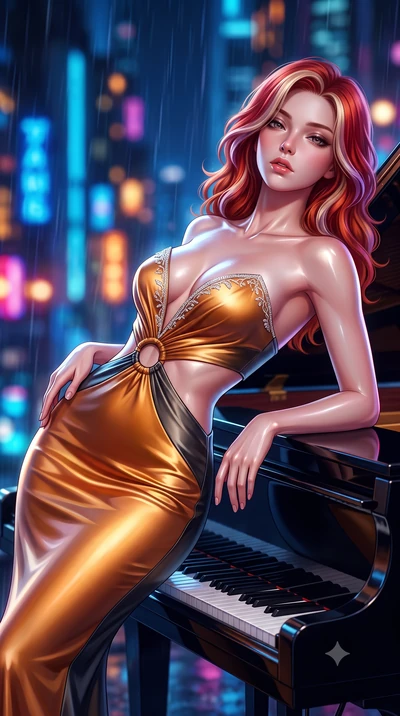 score_9, masterpiece, best quality, ultra-detailed, high-budget anime keyframe, semi-realistic 3D game render, editorial fashion photography, tasteful artistic composition, Caucasian woman. close-up cowboy shot from the waist and thighs up, the chara