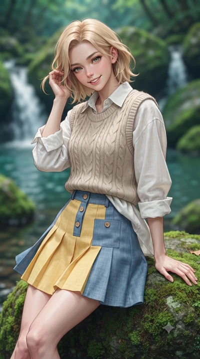 score_9, masterpiece, best quality, ultra-detailed, high-budget anime keyframe, editorial fashion photography, tasteful artistic composition, Caucasian woman. close-up cowboy shot from the waist and thighs up, the character dominates the composition,