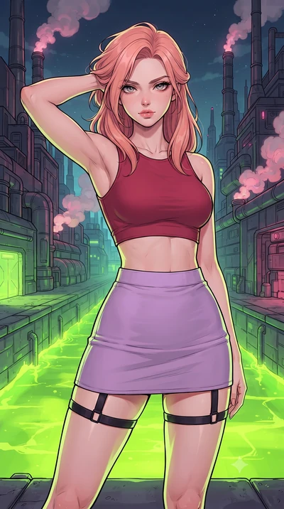 score_9, masterpiece, best quality, ultra-detailed, high-budget anime keyframe, gorgeous anime illustration, with clean line-art and distinct ink outlines, Japanese woman. close-up cowboy shot from the waist and thighs up, the character dominates the
